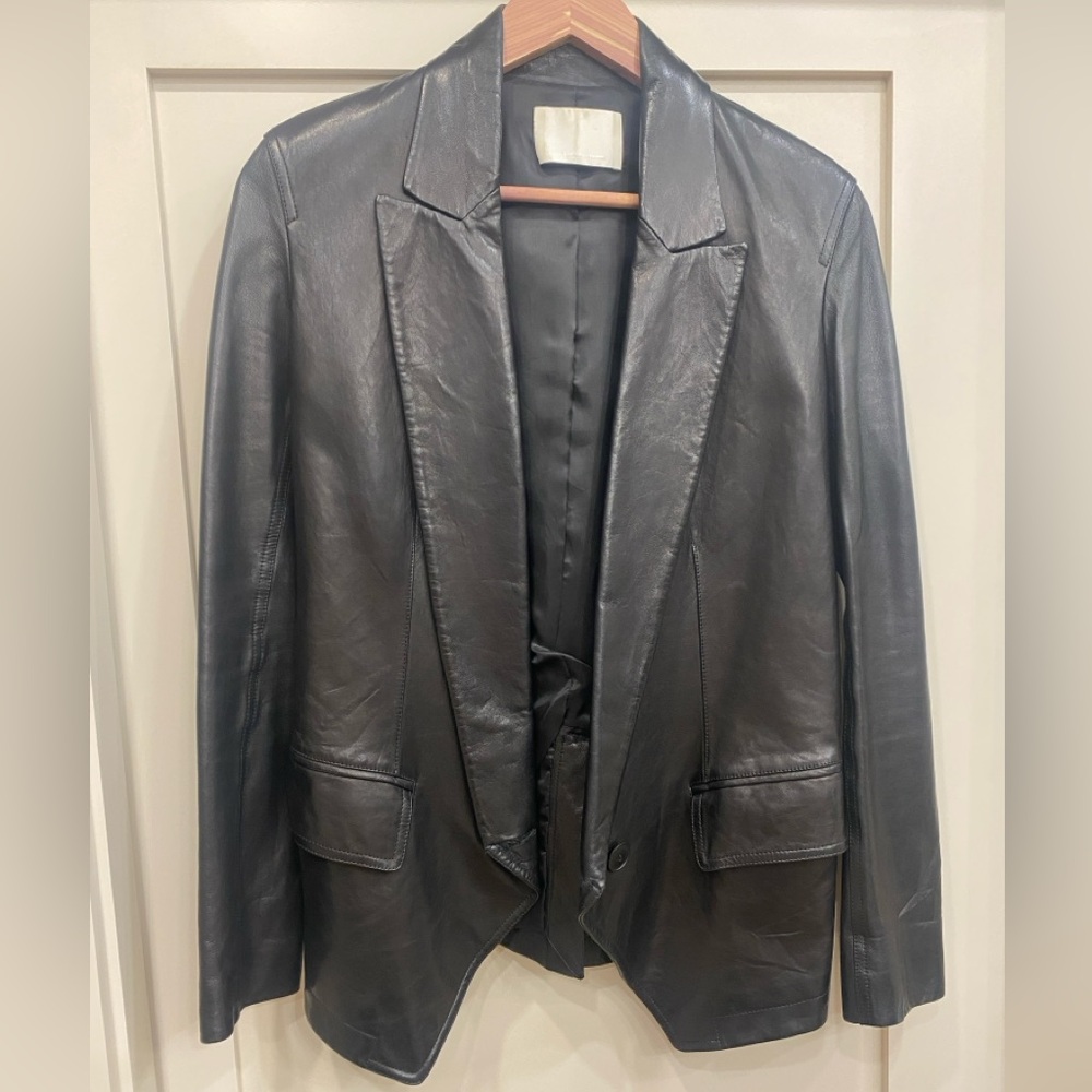 Alexander Wang Black Leather Blazer Peak Label Single Breasted Jacket GUC